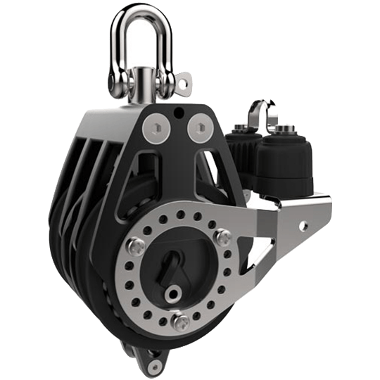 Lewmar 29901830BK 80mm Triple Ratcheting Racing Block With Cam Cleat And Becket - Pacific Sailboat Supply