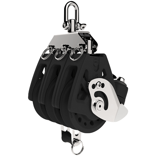 Lewmar 29926010BK 60mm Triple Synchro Sailboat Block With Cam Cleat And Becket - Pacific Sailboat Supply