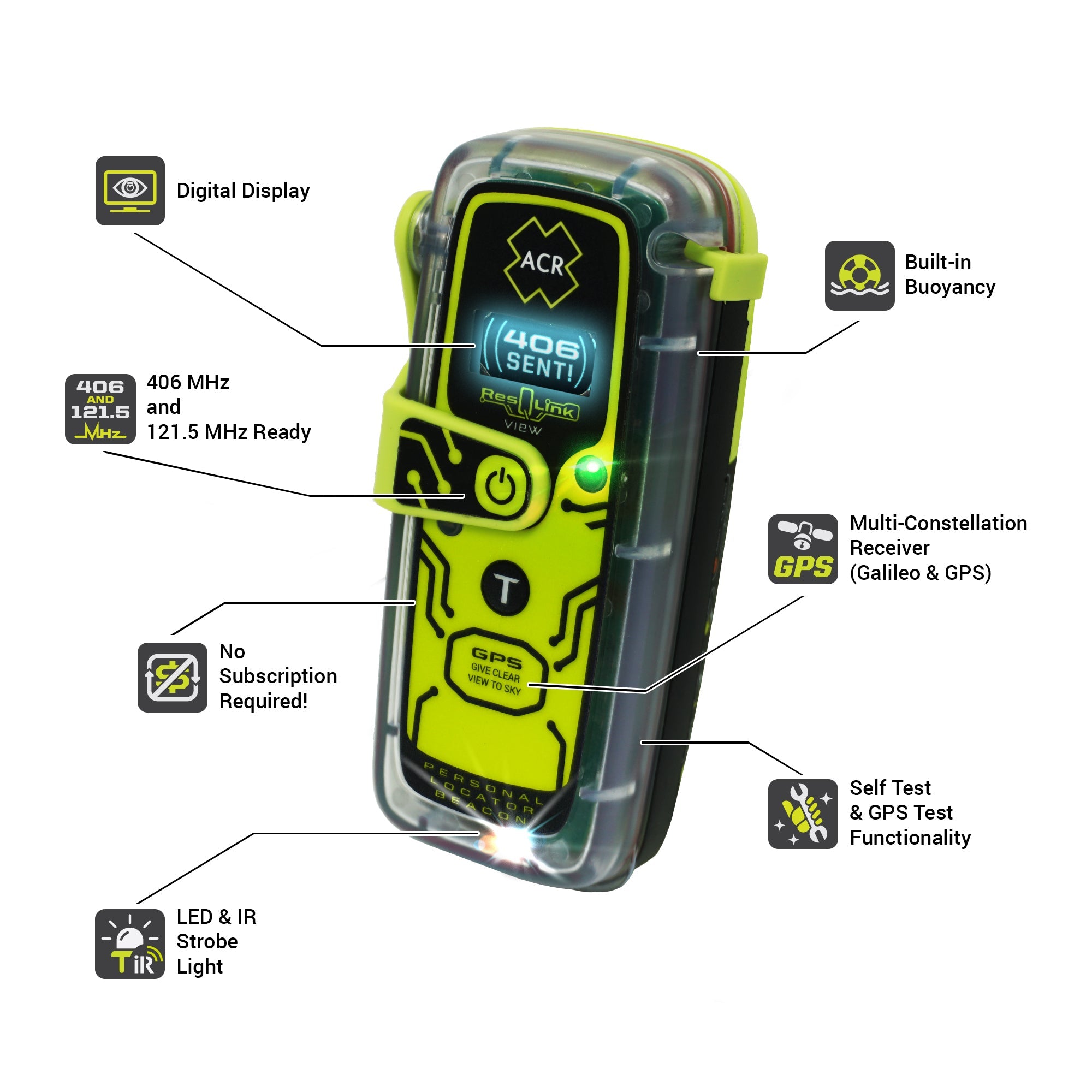 ACR Electronics ResQLink View GPS Personal Locator Beacon With Digital Display PLB-425 - Pacific Sailboat Supply