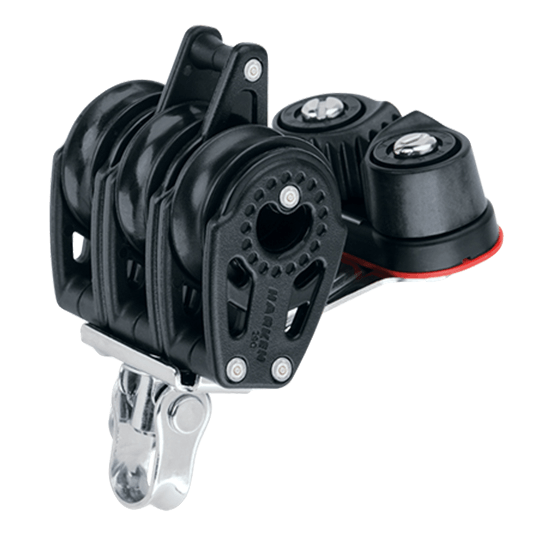 Harken 347 29mm Triple Small Boat Carbo Airblock Swivel Block With Cam Cleat And Becket - Pacific Sailboat Supply