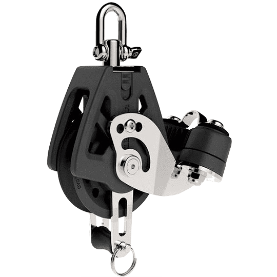Lewmar 29925009BK 50mm Single Synchro Block With Cam Cleat And Becket - Pacific Sailboat Supply